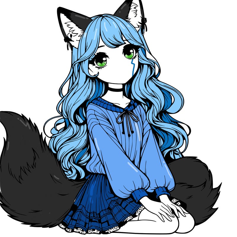 realistic girl with fox ears and tail