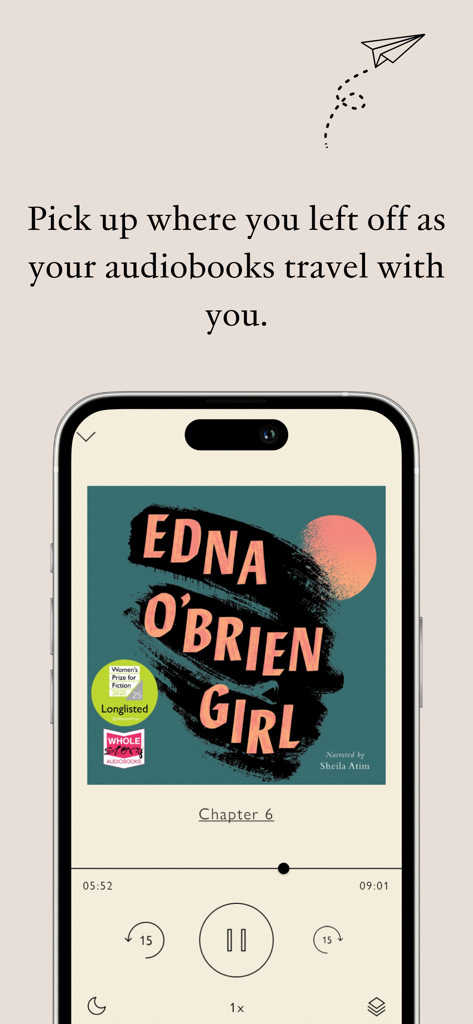 Spiracle Player - The Spiracle Player mobile app showing the playback screen for the audiobook Girl by Edna O'Brien.