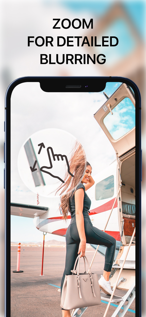 Eine Geste der Hand, die die Zoomfunktion für präzises Unschärfen auf einem Smartphone-Bildschirm demonstriert