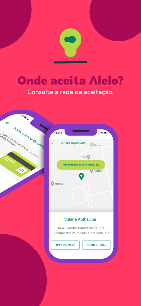 Map view in Meu Alelo app showing partner establishments that accept the card
