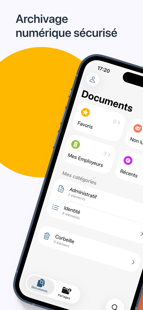 eDocPerso mobile app interface for secure digital document storage and organization.