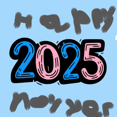 one line scrawled numbers sketch design “2025”
