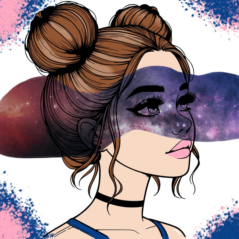 realistic girl with buns on the top of her head