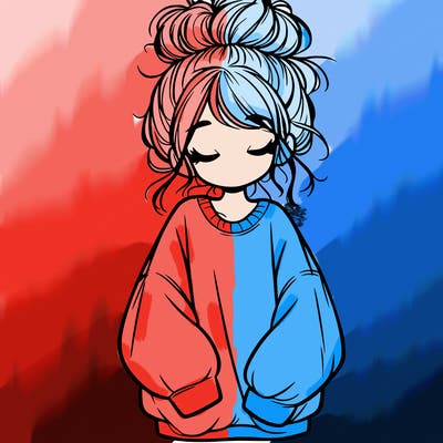 girl with baggy sweatshirt and messy bun