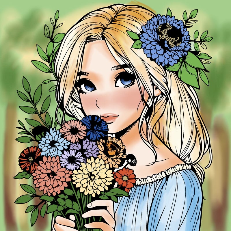 realistic girl with flowers