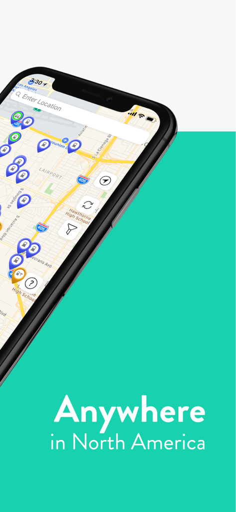 L'application mobile ChargeHub affiche une carte des bornes de recharge pour véhicules électriques en Amérique du Nord.