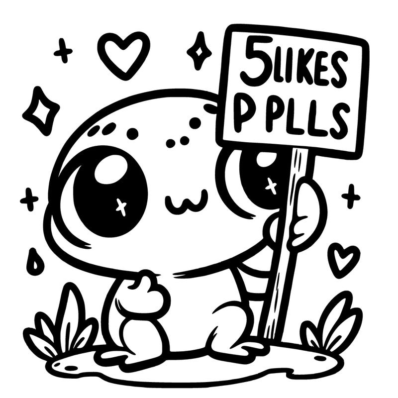 cute little frog with sign that says 5 likes pls