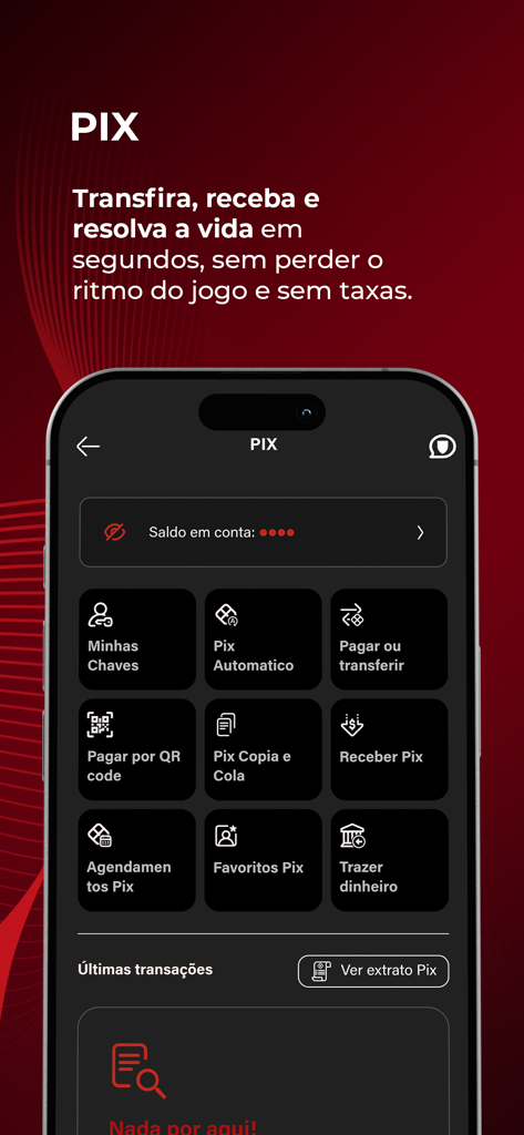 Interface of the Nacao BRB FLA app showing various PIX transfer options for Flamengo fans.