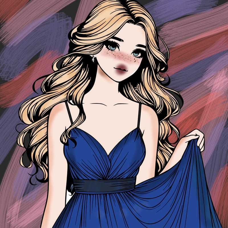 realistic girl in flowy silky prom dress
