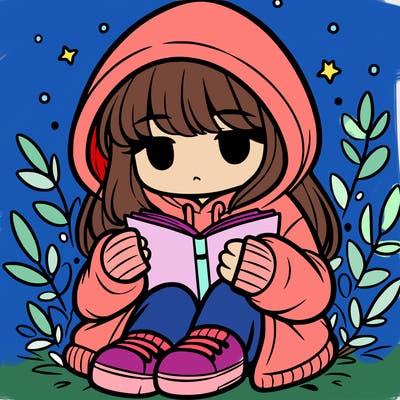 girl in oversized hoodie reading a book