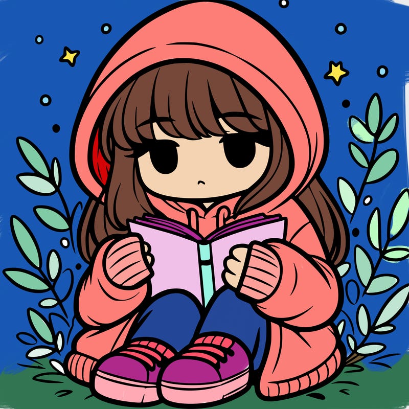girl in oversized hoodie reading a book