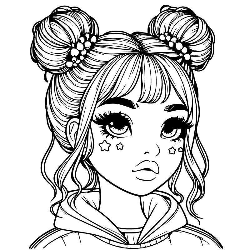 realistic girl with space buns