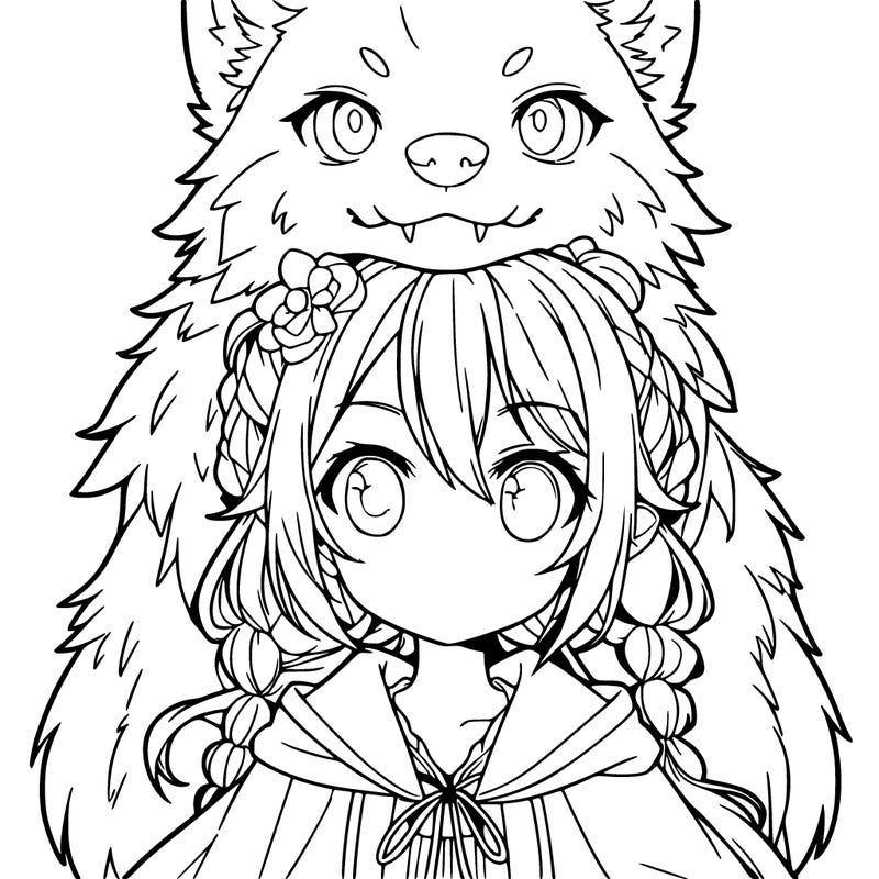 anime girl with big wolf