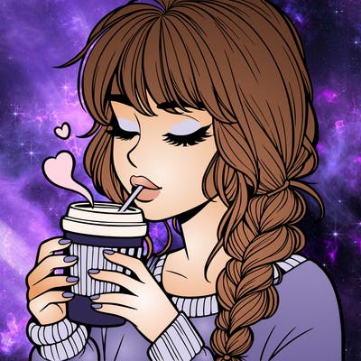 realistic girl drinking coffee