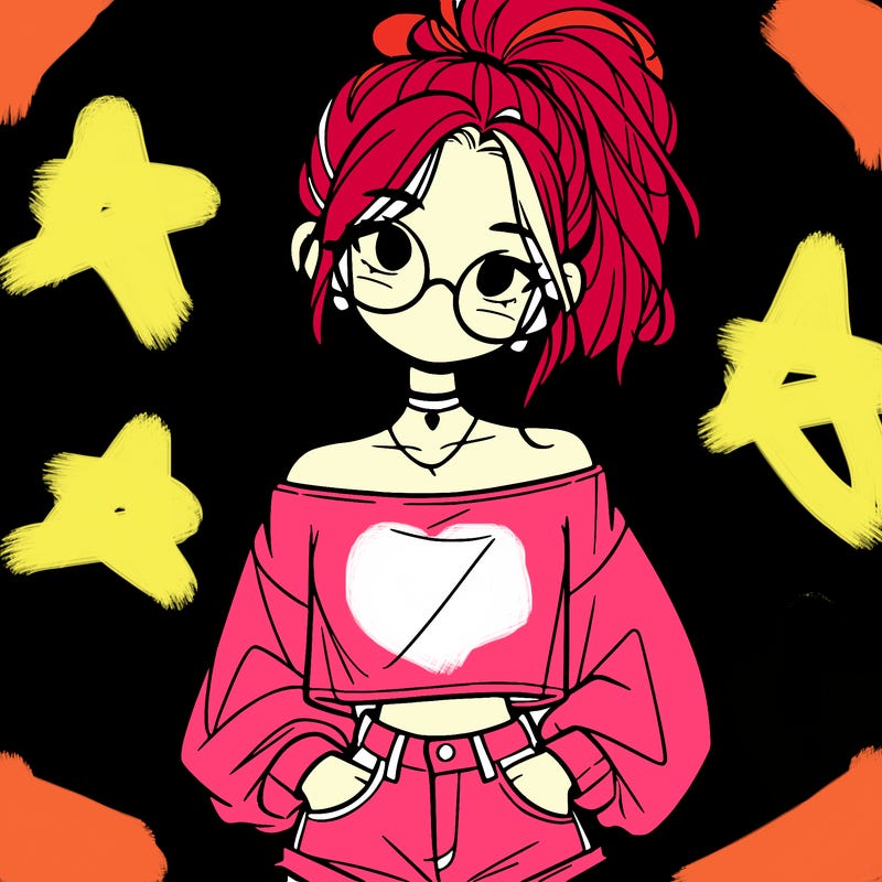 girl with a messy ponytail glasses a baggy crop top and jean shorts