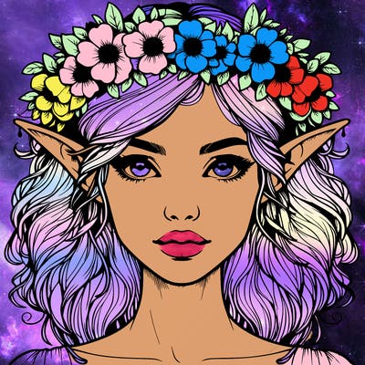 realistic female elf with flower crown