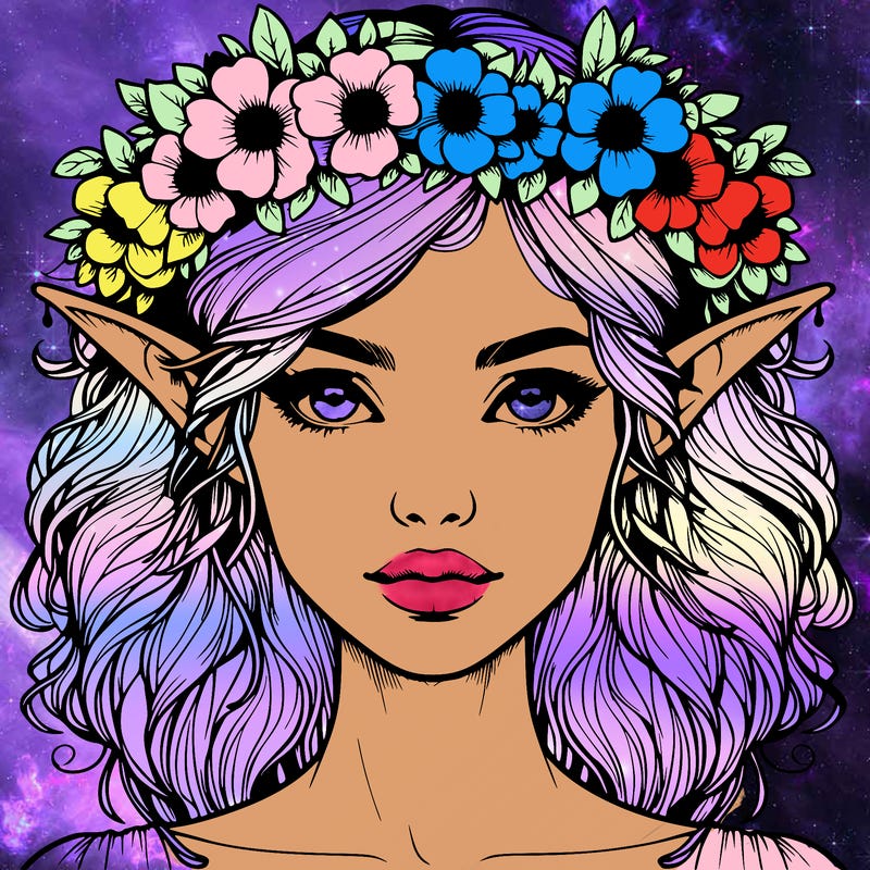 realistic female elf with flower crown