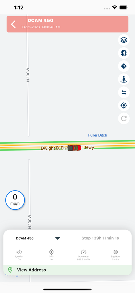 SF Tracker - Echtzeit-GPS-Flottenverfolgungskarte in der SF Tracker App, die Fahrzeugposition und Statusdetails anzeigt