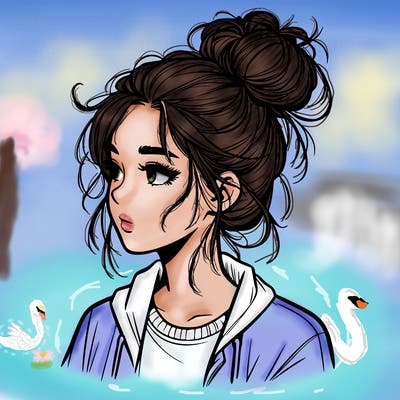 realistic teenage girl with a messy bun