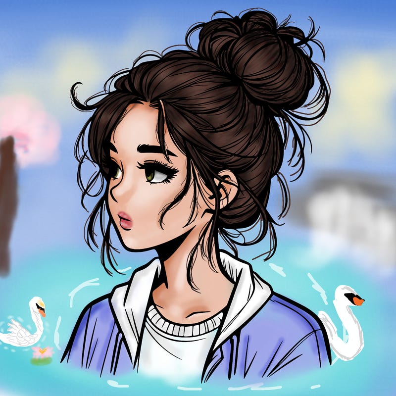 realistic teenage girl with a messy bun