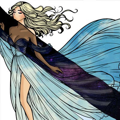 realistic woman in dress flowing the the wind