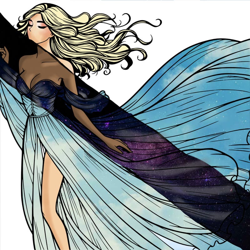 realistic woman in dress flowing the the wind