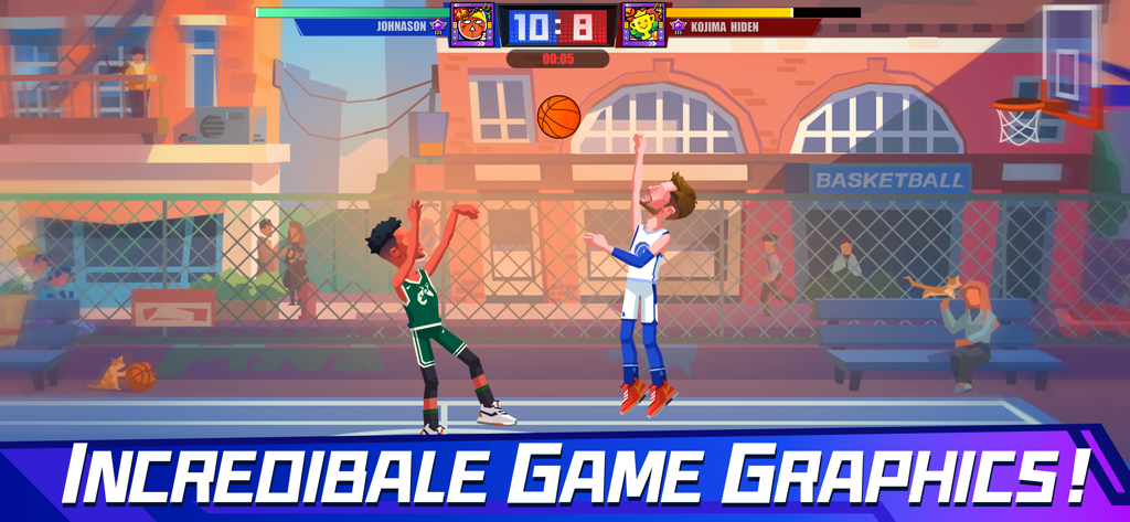 Basketball Duel: Online 1V1 - Basketball Duel 모바일 게임에서 1대1 스트리트볼 경기의 액션 장면