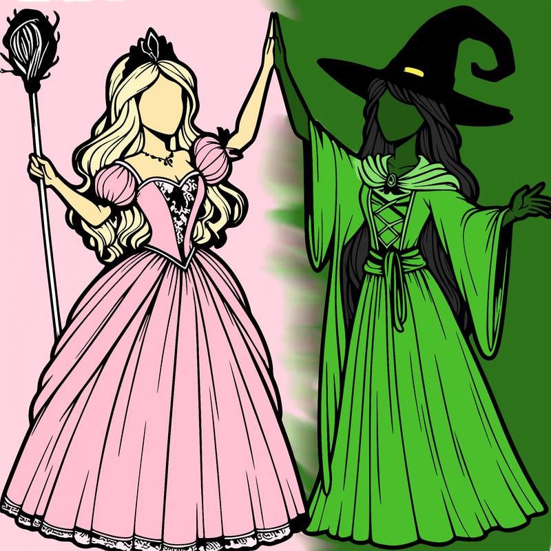 detailed realistic split of a princess and a witch