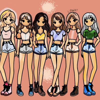 a group of girls wearing crop tops and shorts