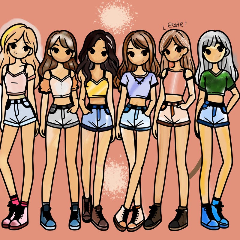 a group of girls wearing crop tops and shorts