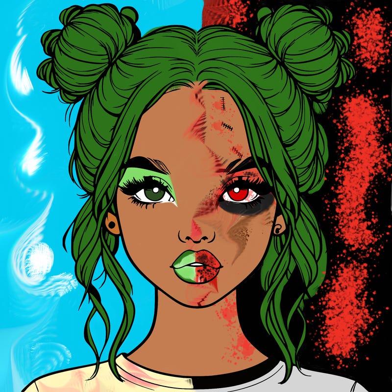 realistic girl with two buns in hair and lips