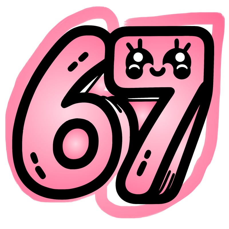 the numbers 67