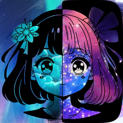 split art with an anime girl