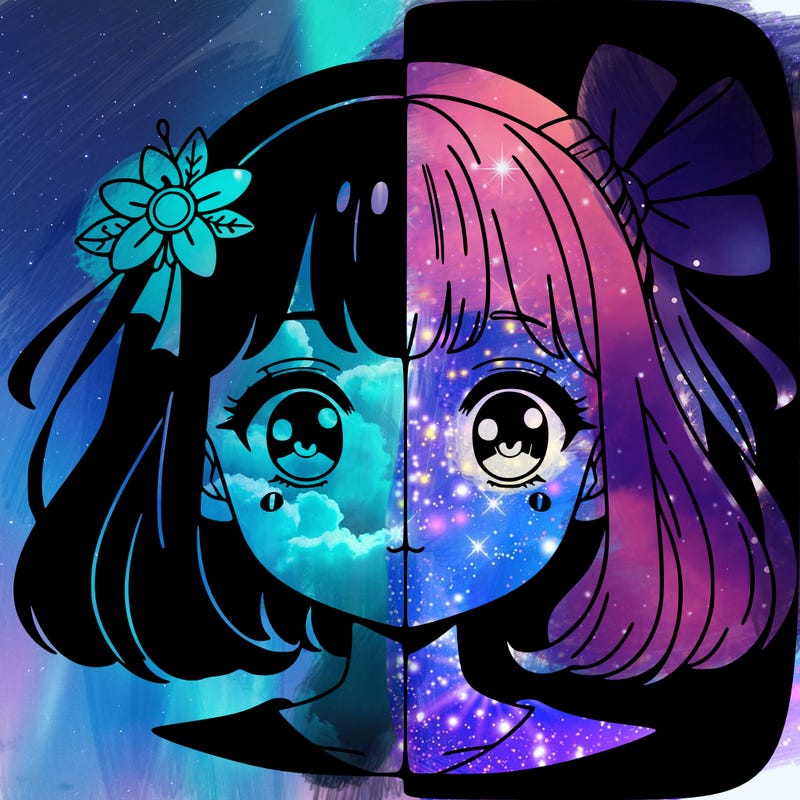 split art with an anime girl