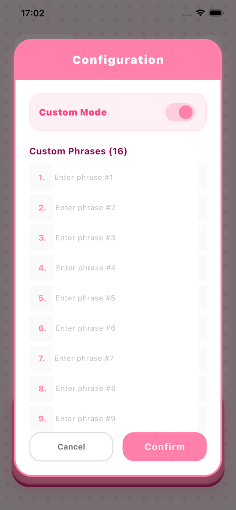 AI Sticker Maker - Tela de configuração do aplicativo AI Sticker Maker mostrando opções para inserir frases personalizadas.
