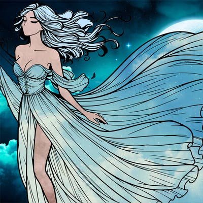 realistic woman in dress flowing the the wind