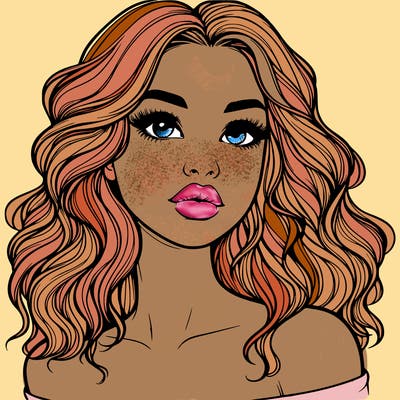 realistic girl with wavy hair and lips