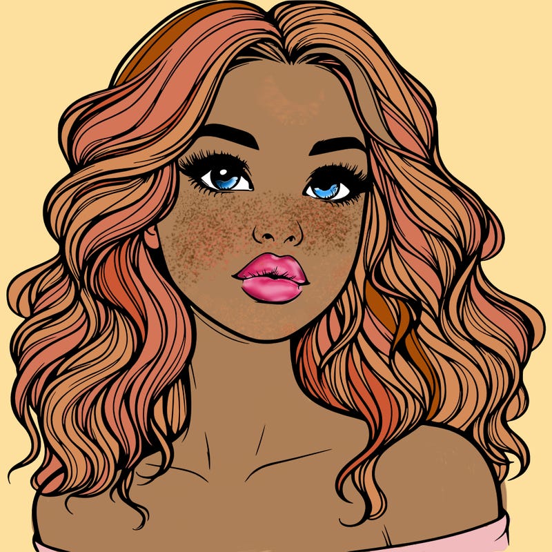 realistic girl with wavy hair and lips