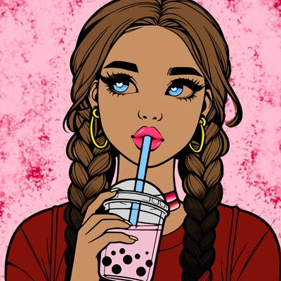 realistic girl with braided hair drinking boba