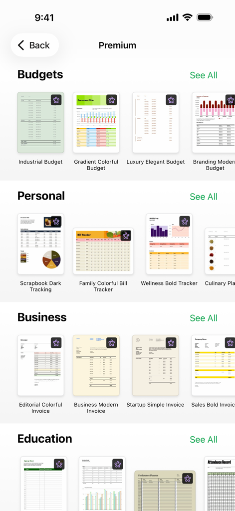 Numbers: Make Spreadsheets - A gallery of visually designed spreadsheet templates for budgets personal tracking and business invoicing.