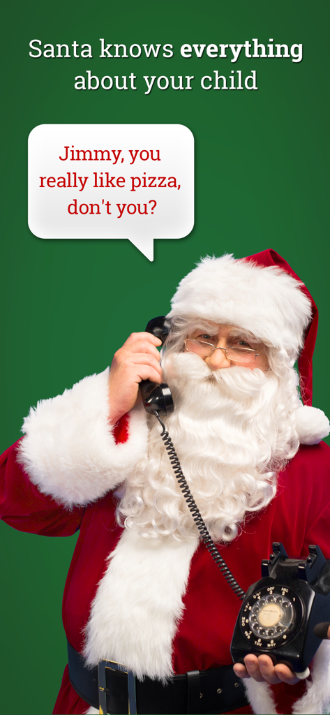 Babbo Natale che fa una telefonata personalizzata a un bambino riguardo al suo cibo preferito