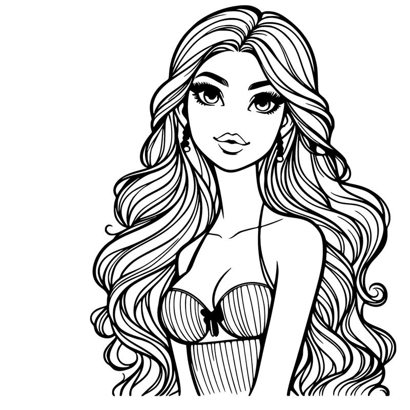 beautiful realistic woman with long hair in a swimsuit