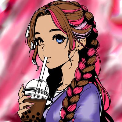 realistic girl with braided hair drinking boba