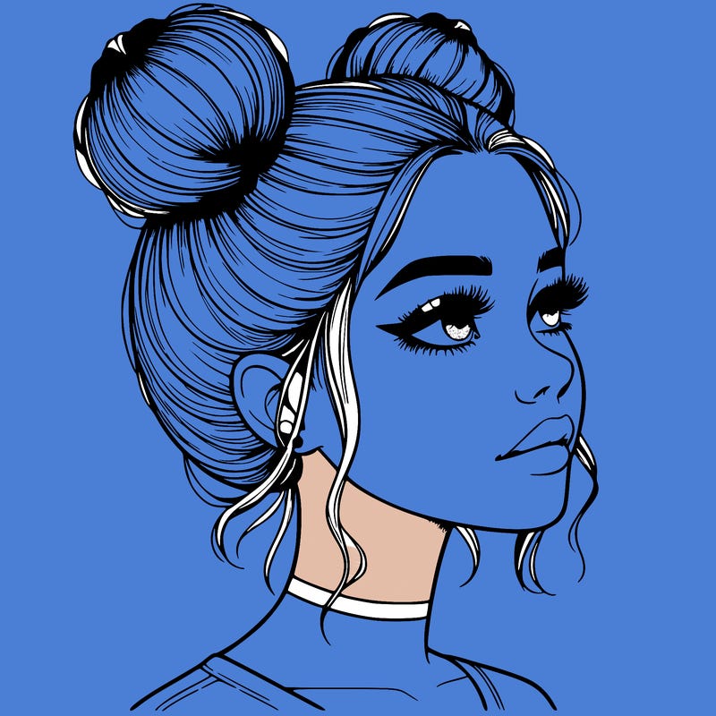 realistic girl with buns on the top of her head
