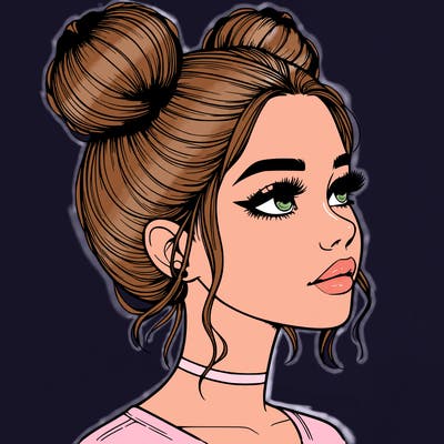 realistic girl with buns on the top of her head