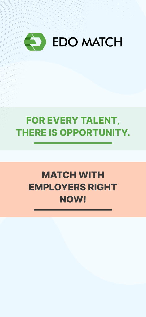 EdoMatch 채용 앱 홈 화면, 재능과 기업과의 매칭에 대한 슬로건 표시
