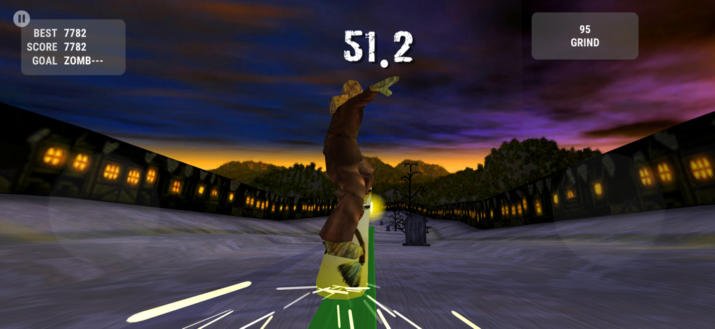 Crazy Snowboard - A snowboarder character performs a grind trick in a spooky graveyard level in Crazy Snowboard.