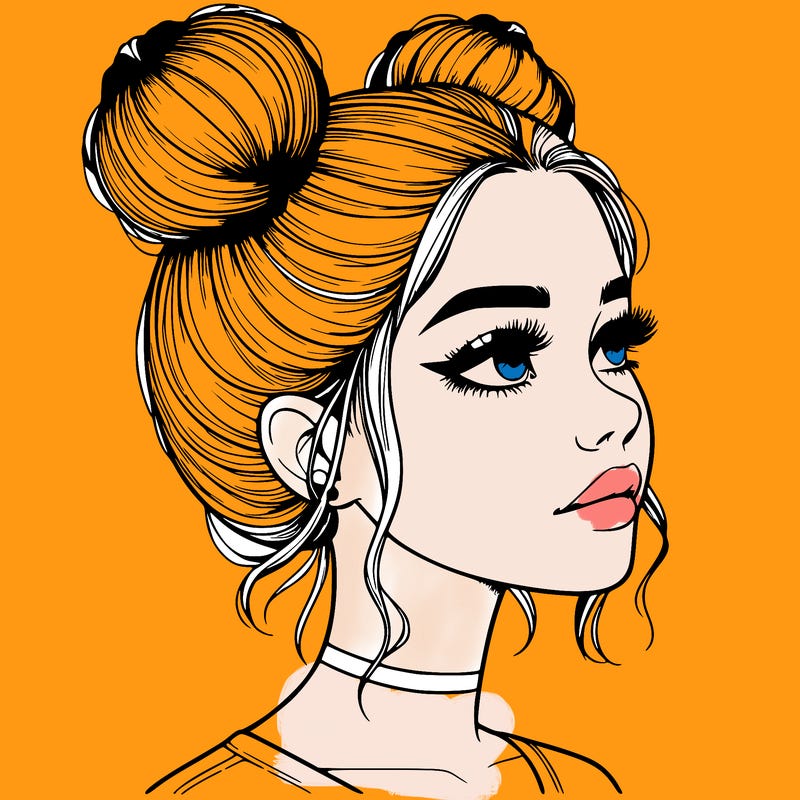 realistic girl with buns on the top of her head