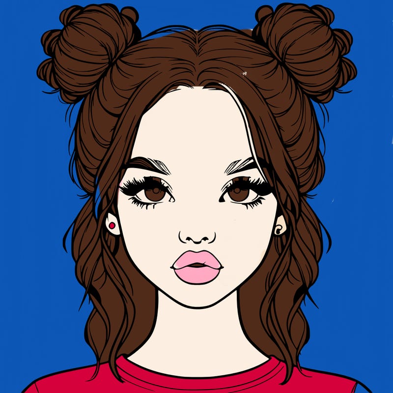 realistic girl with two buns in hair and lips