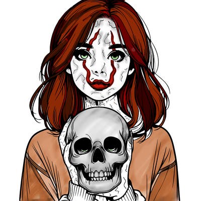 realistic girl holding a skull